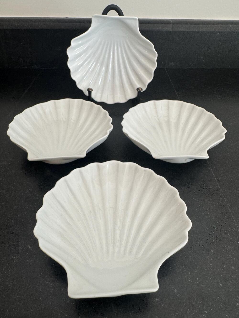 Vintage French Limoge Porcelain White Shell Dish or Bowl Set (4)